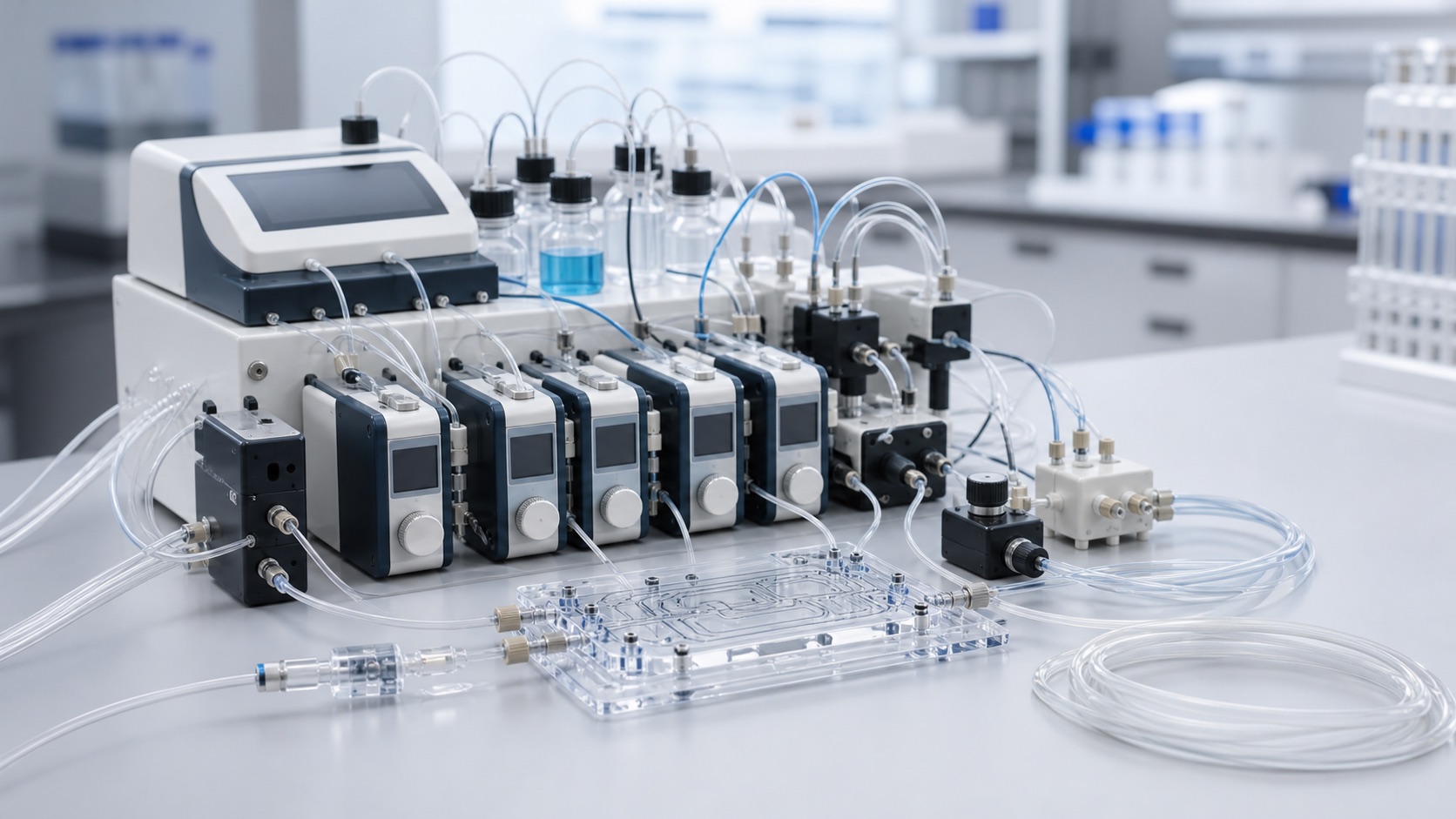 Complex microfluidic instrument setup requiring manual tuning